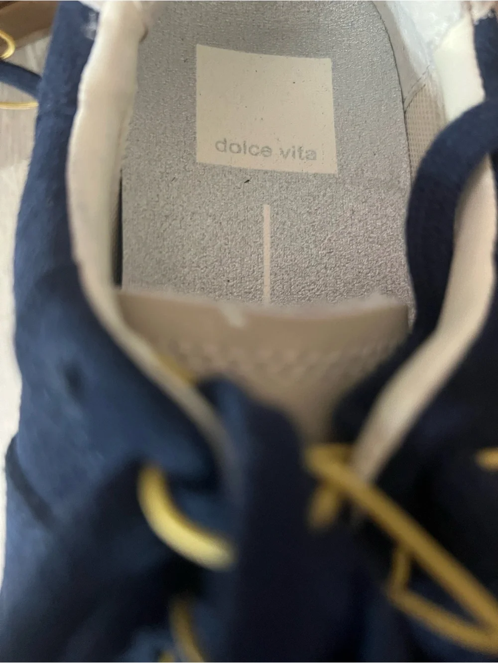 Dolce Vita Navy Suede Sneaker with Gold Eyelets